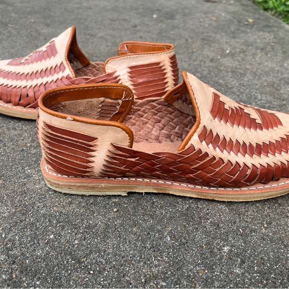 NEW! Hortegas Brown & Beige Woven Leather Huraches | Sandal | Loafer - Mens 7 👞 - Picture 3 of 10